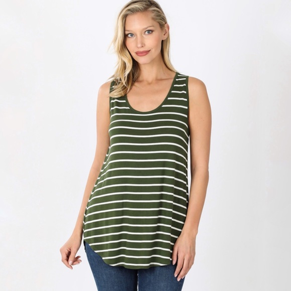Tops - Army Green Striped Tank